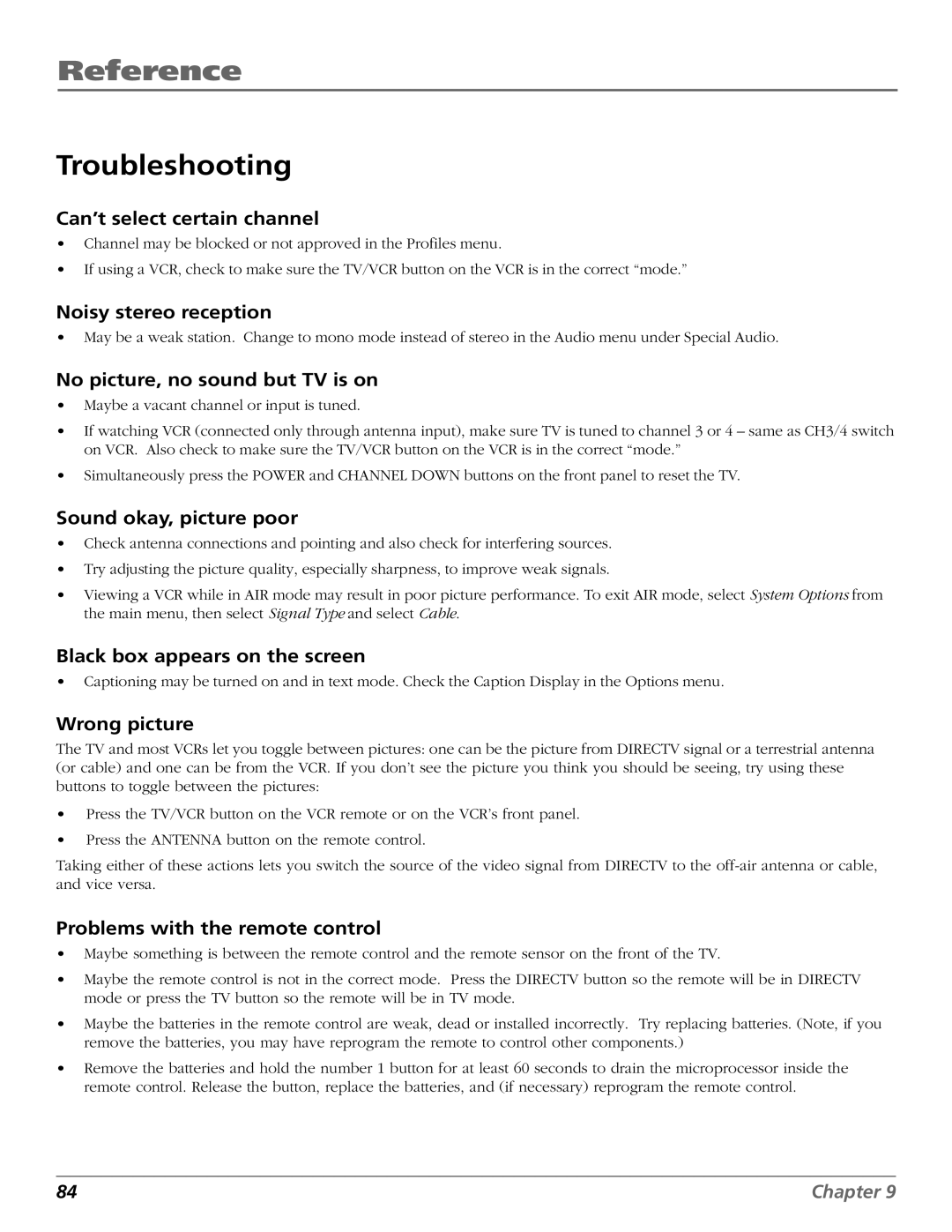 DirecTV HD65W20 manual Reference, Troubleshooting 