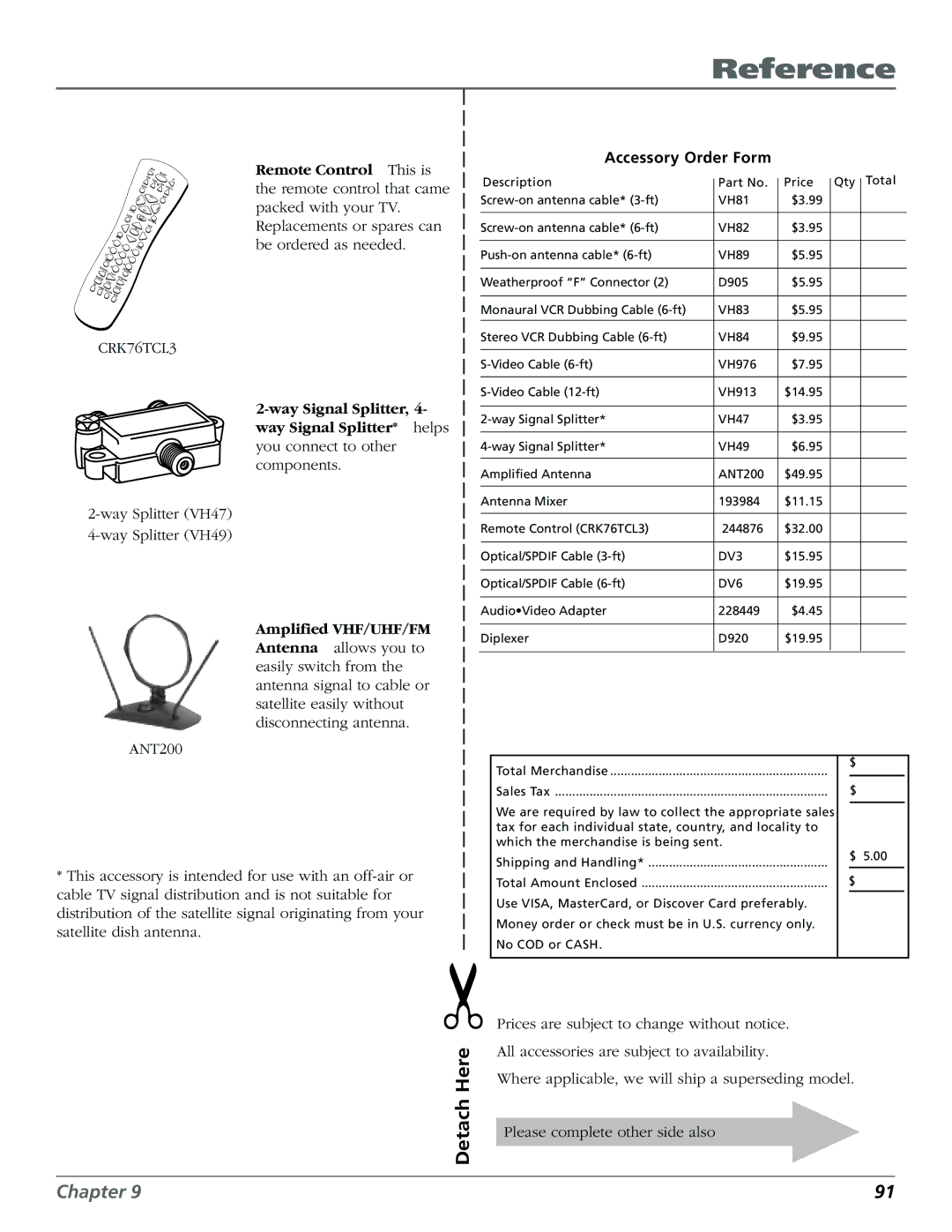 DirecTV HD65W20 manual Accessory Order Form 