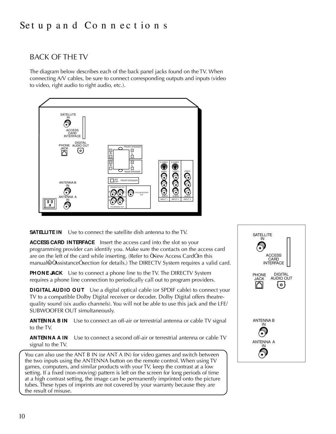 DirecTV HDTV user manual Back of the TV 