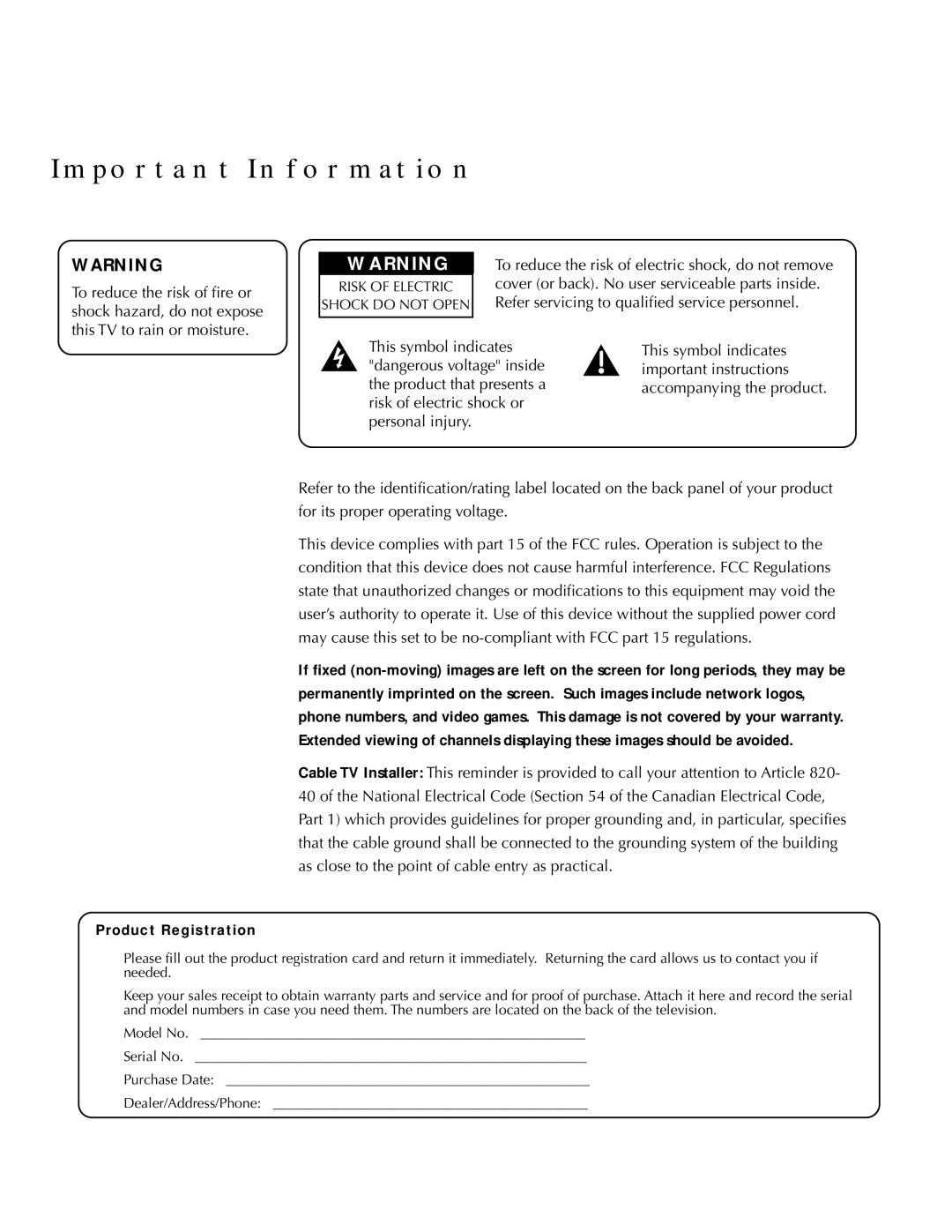 DirecTV HDTV user manual Important Information 