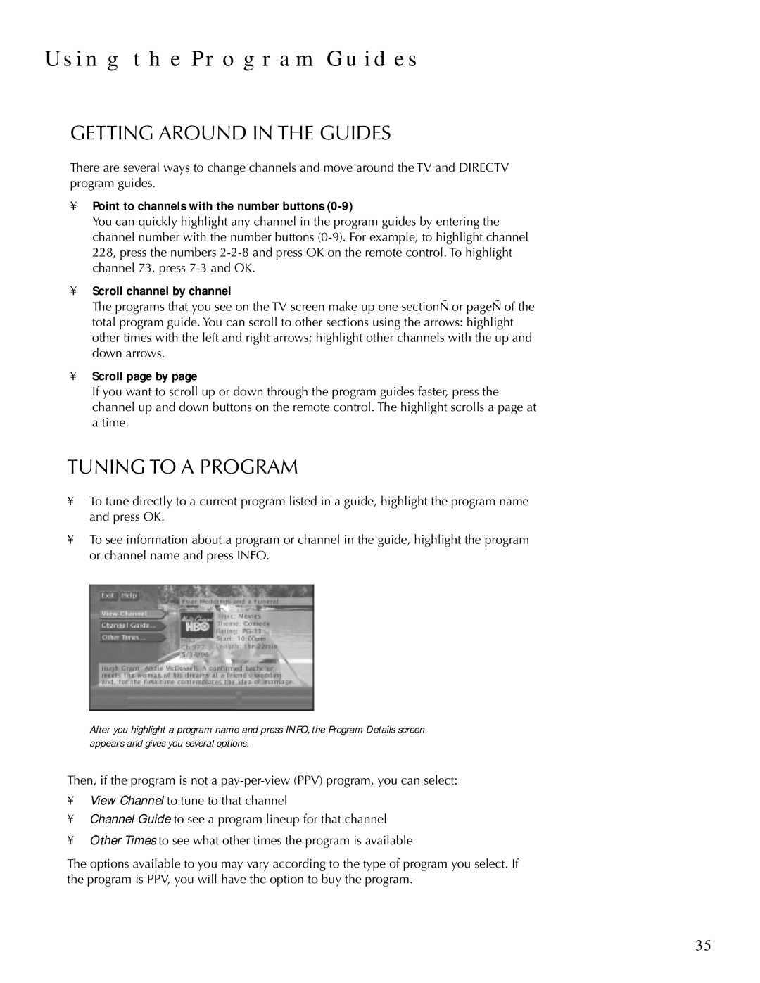DirecTV HDTV user manual Getting around in the Guides, Tuning to a Program 