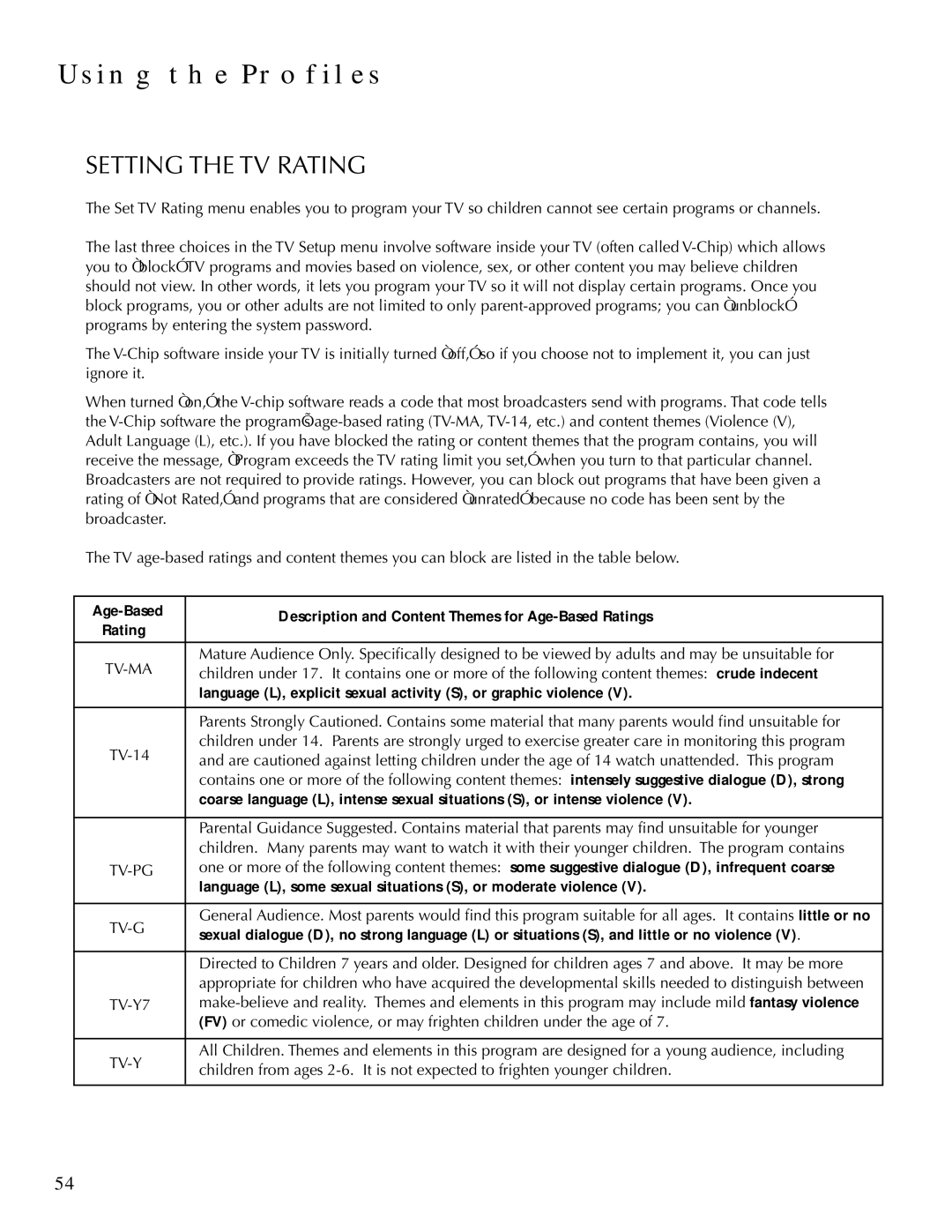 DirecTV HDTV user manual Setting the TV Rating, Tv-Ma 