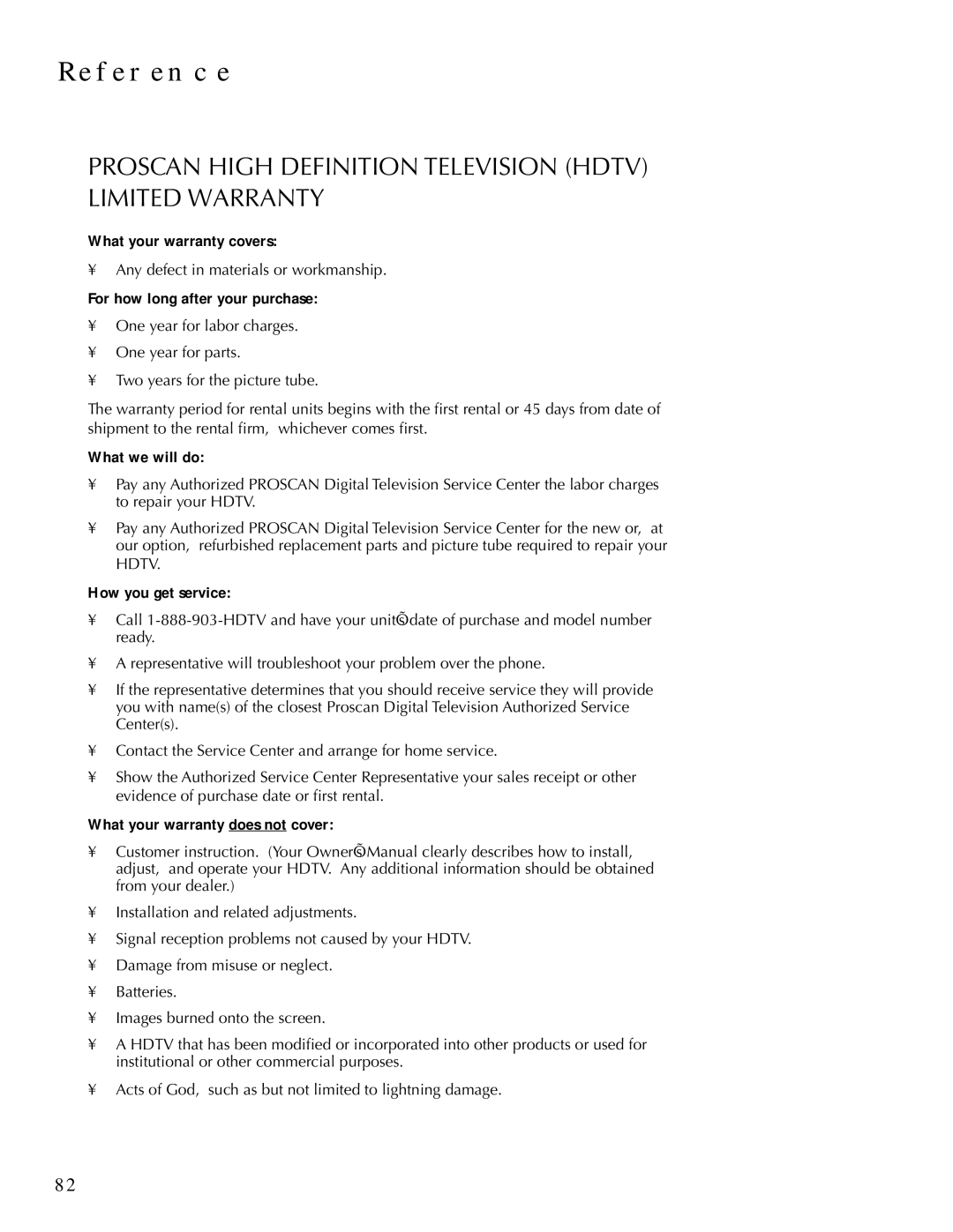 DirecTV HDTV user manual Proscan High Definition Television Hdtv Limited Warranty, For how long after your purchase 