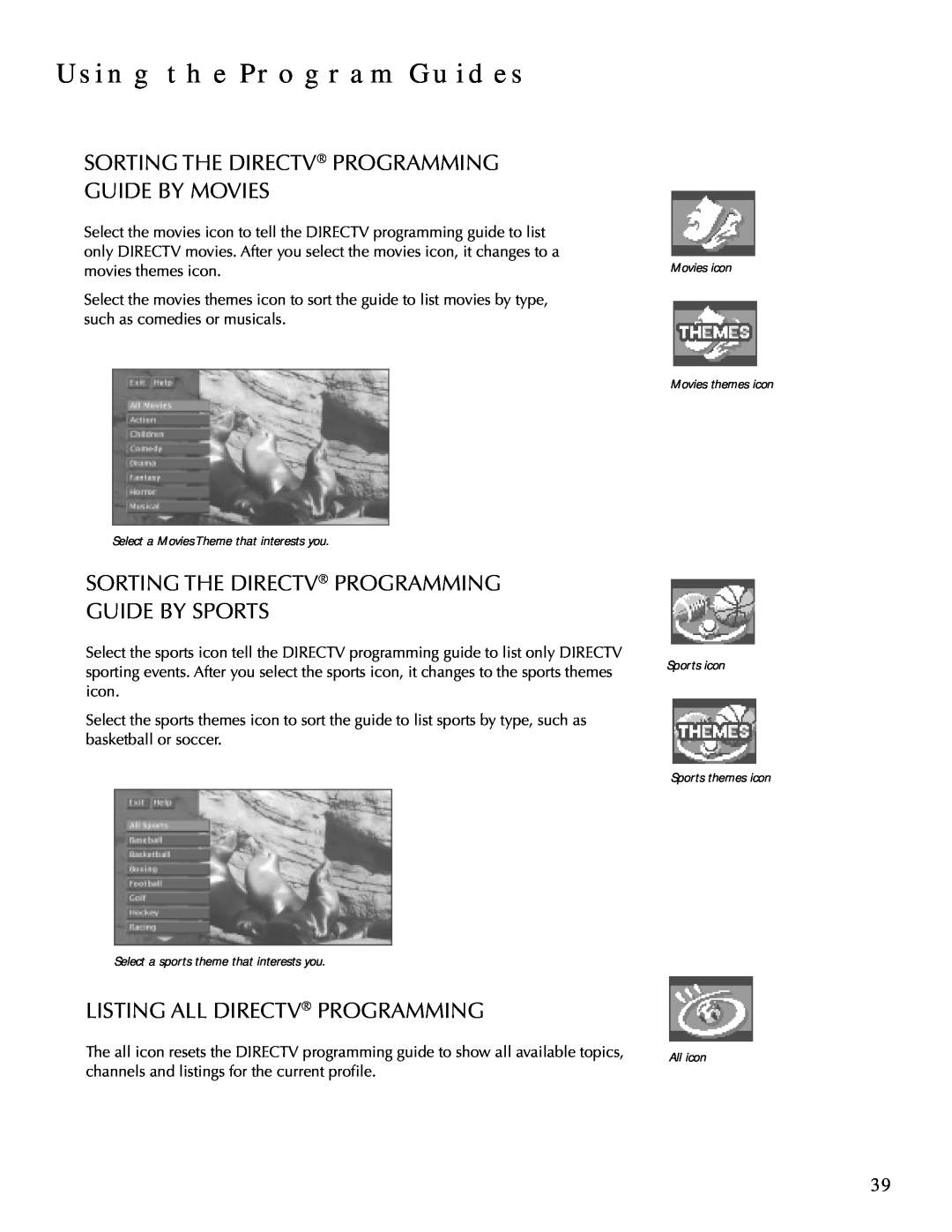 DirecTV HDTV user manual Sorting The Directv Programming Guide By Movies, Sorting The Directv Programming Guide By Sports 