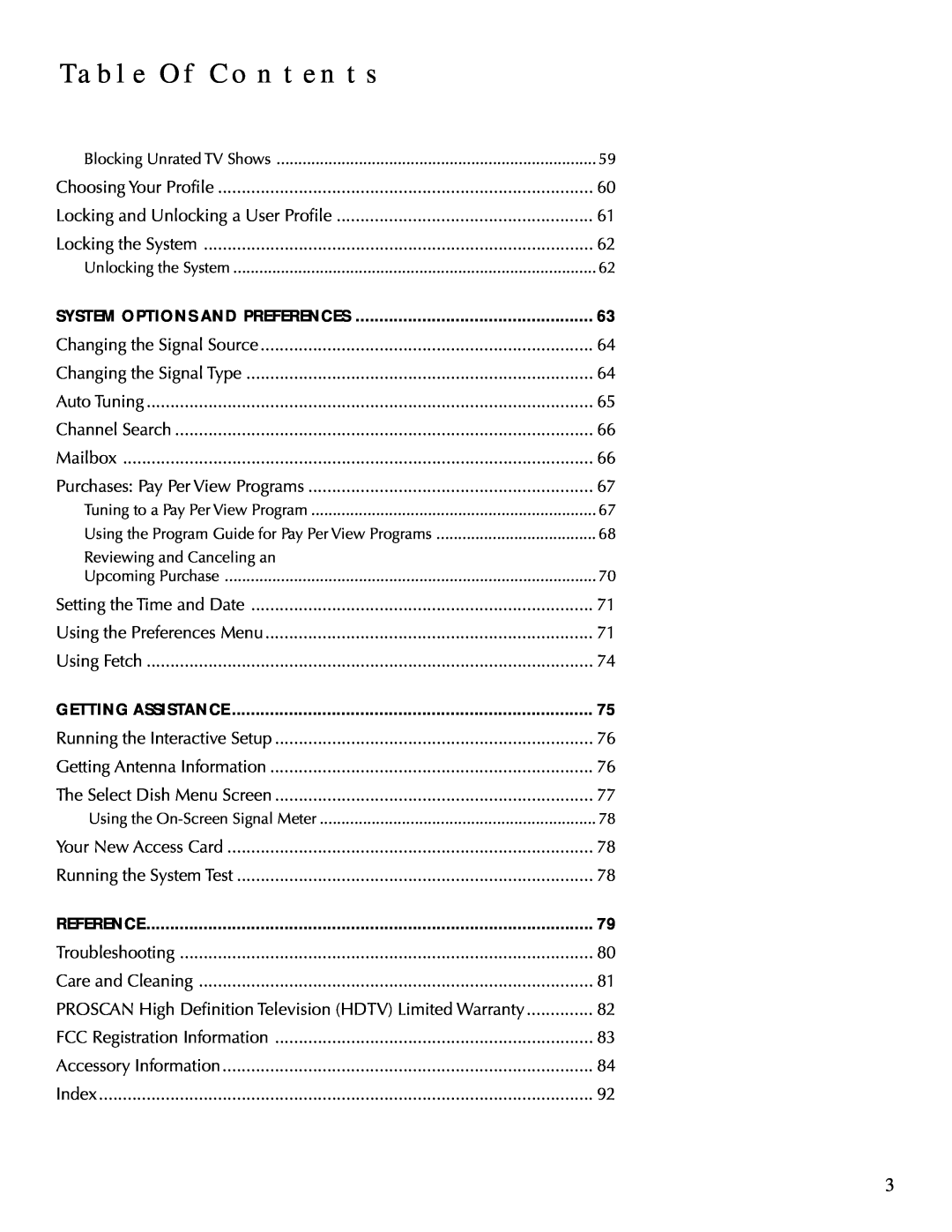 DirecTV HDTV user manual Table Of Contents, Choosing Your Profile 