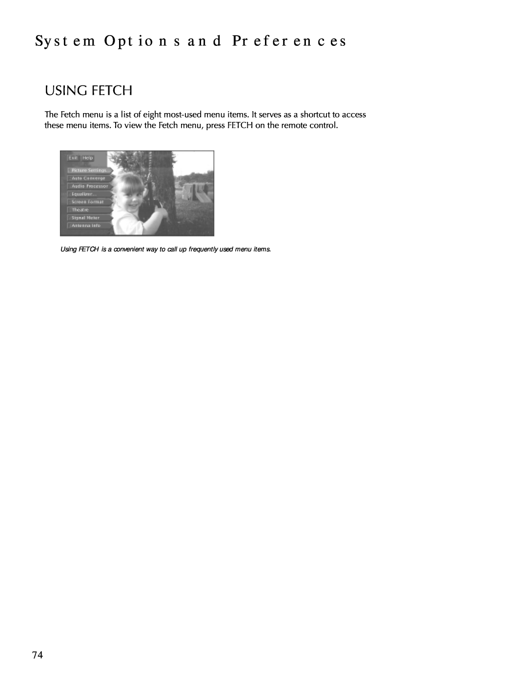 DirecTV HDTV user manual Using Fetch, System Options And Preferences 