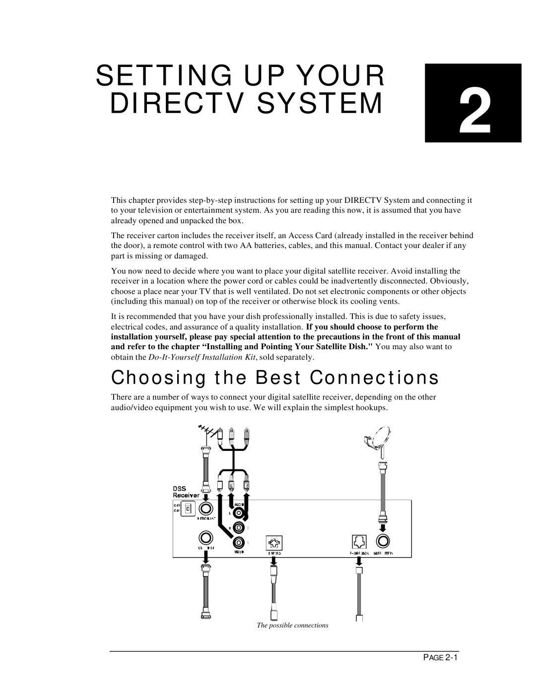 DirecTV HIRD-B1 manual Setting UP Your Directv System, Choosing the Best Connections 