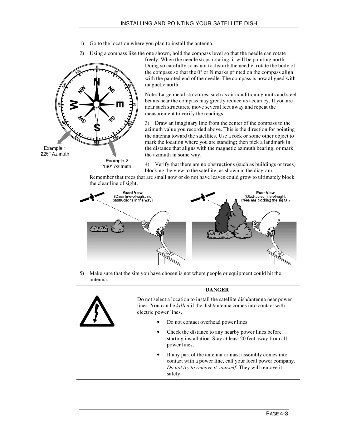 DirecTV HIRD-B1 manual Installing and Pointing Your Satellite Dish 