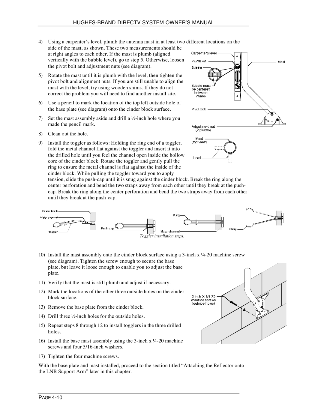 DirecTV HIRD-B1 manual Toggler installation steps 