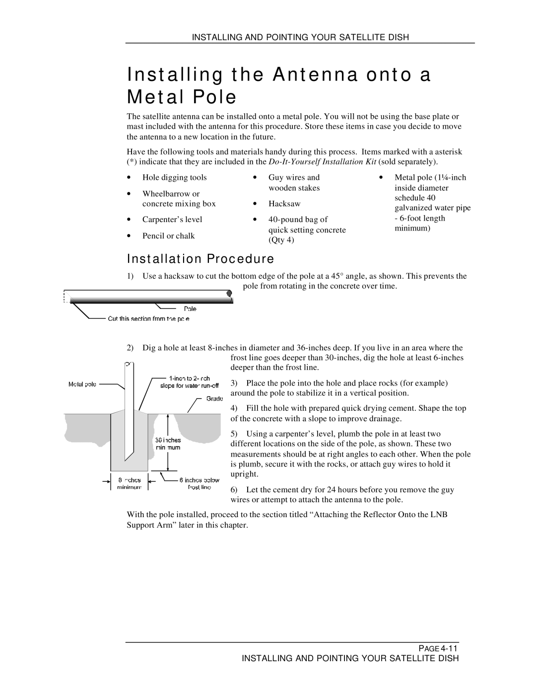 DirecTV HIRD-B1 manual Installing the Antenna onto a Metal Pole 