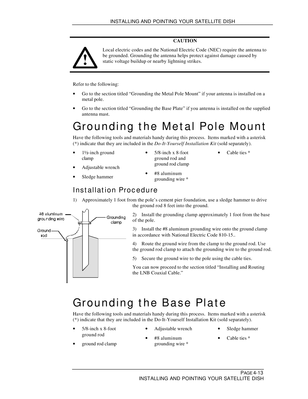 DirecTV HIRD-B1 manual Grounding the Metal Pole Mount, Grounding the Base Plate 