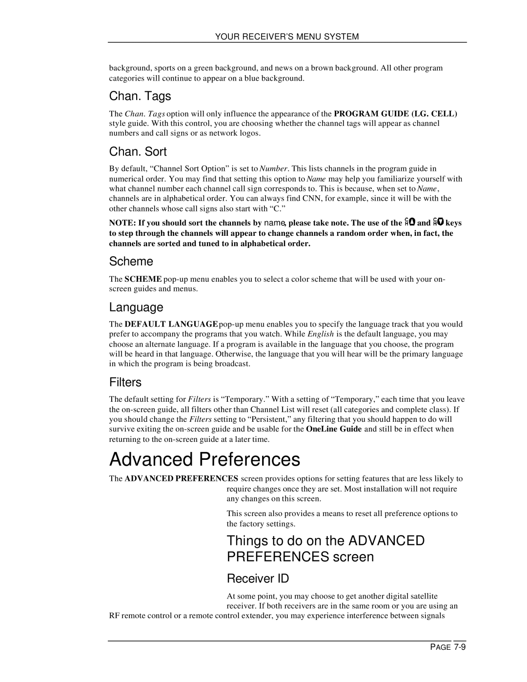 DirecTV HIRD-B1 manual Things to do on the Advanced Preferences screen 