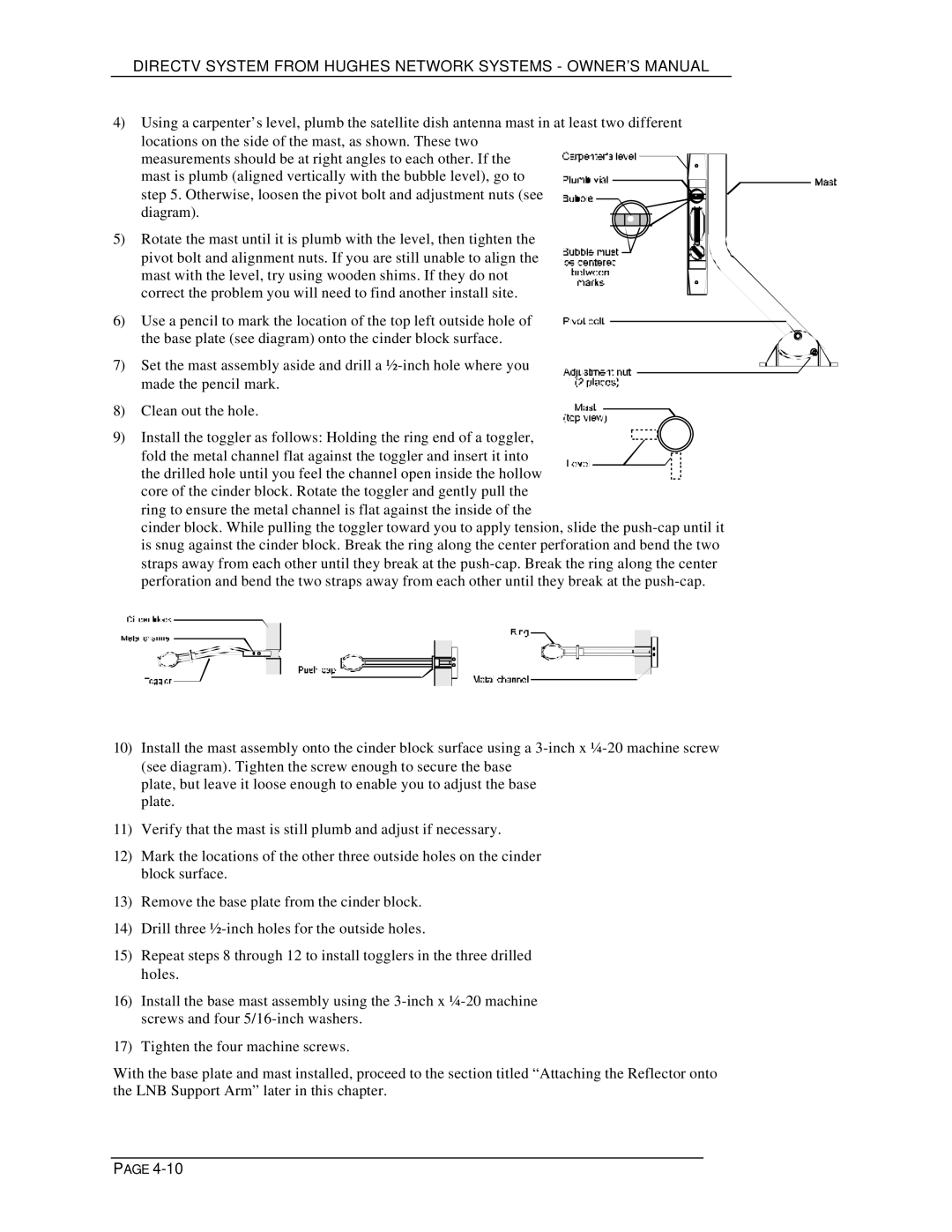 DirecTV HIRD-D01, HIRD-D11 owner manual Toggler installation steps 