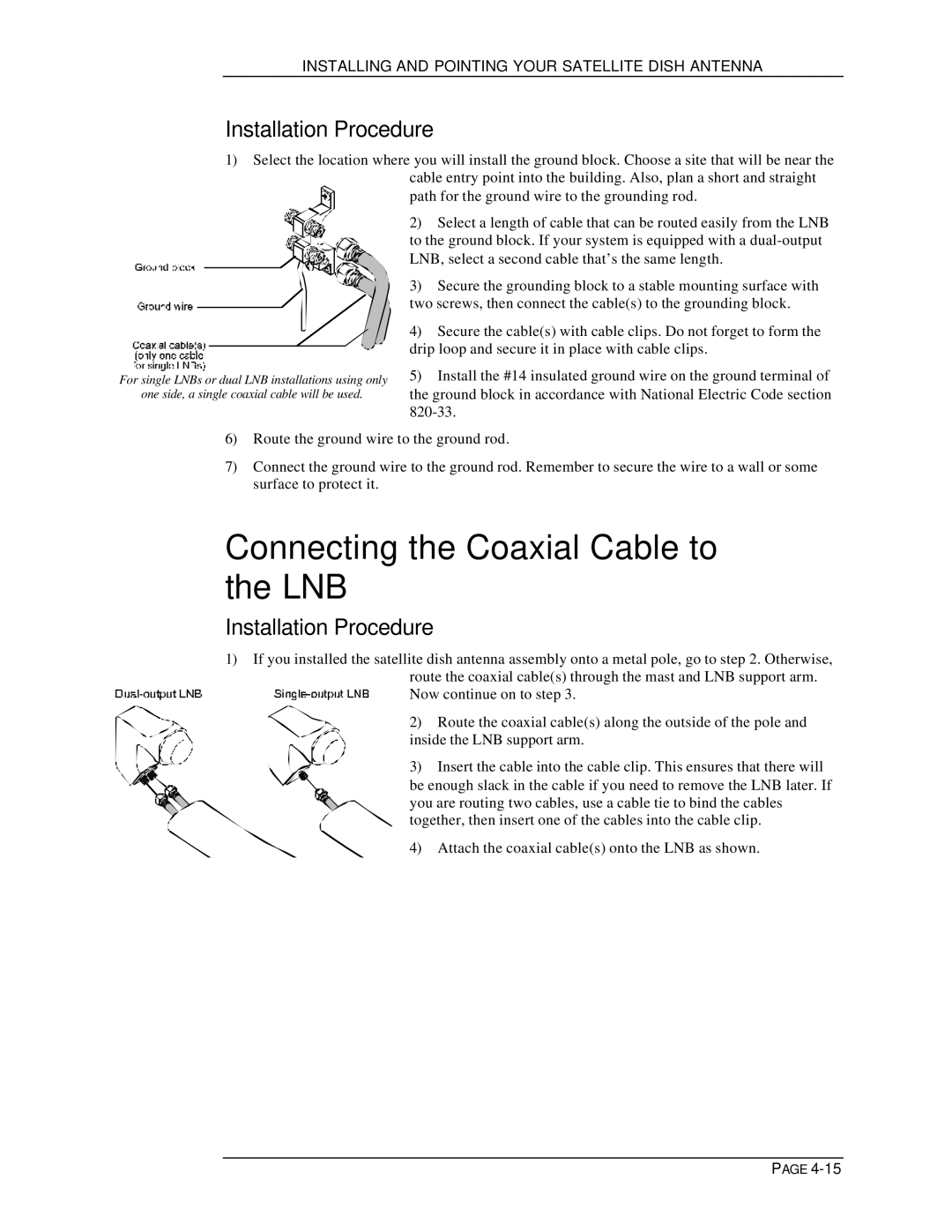 DirecTV HIRD-D11, HIRD-D01 owner manual Connecting the Coaxial Cable to the LNB 