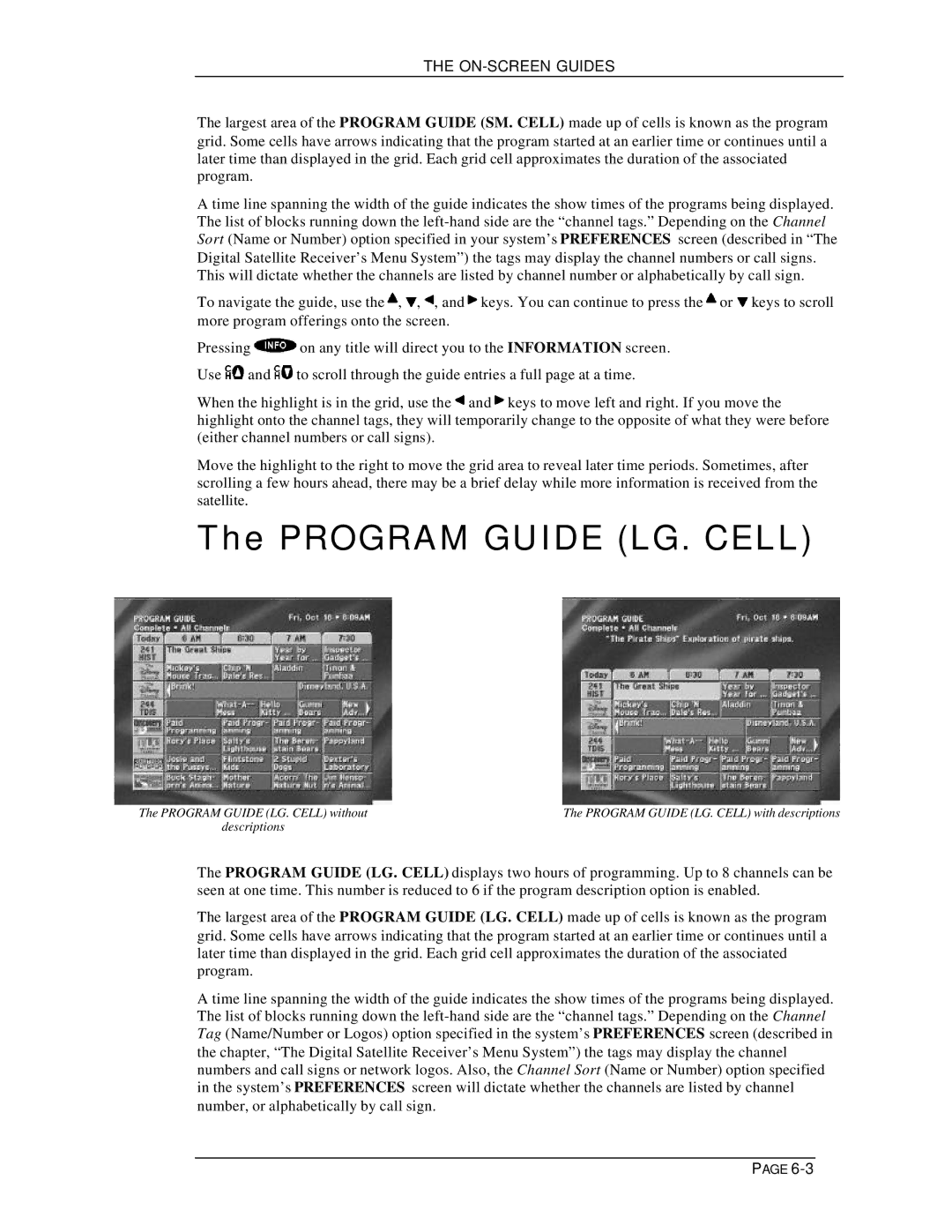 DirecTV HIRD-D11, HIRD-D01 owner manual Program Guide LG. Cell, ON-SCREEN Guides 