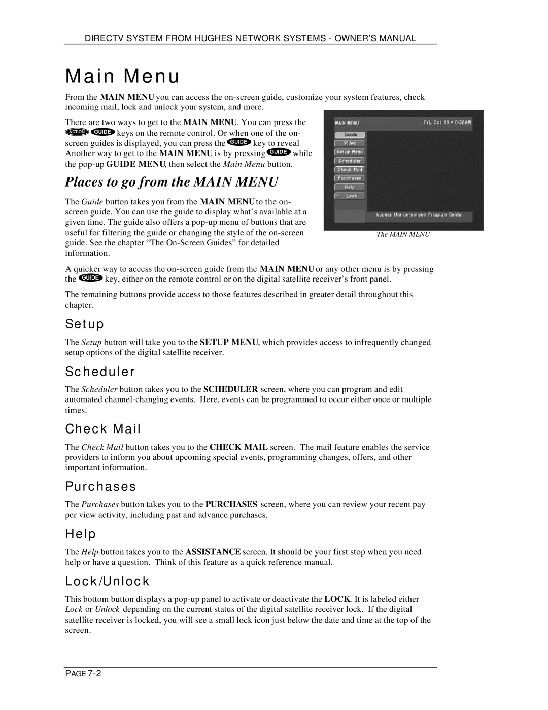 DirecTV HIRD-D01, HIRD-D11 owner manual Places to go from the Main Menu 