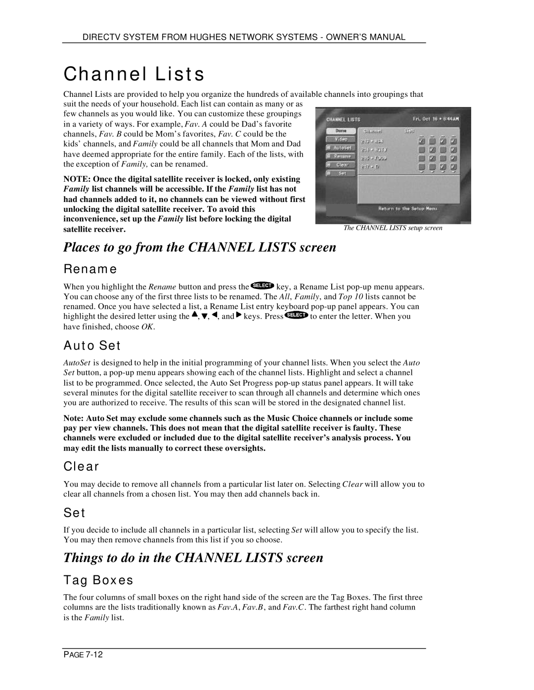 DirecTV HIRD-D01, HIRD-D11 Places to go from the Channel Lists screen, Things to do in the Channel Lists screen 