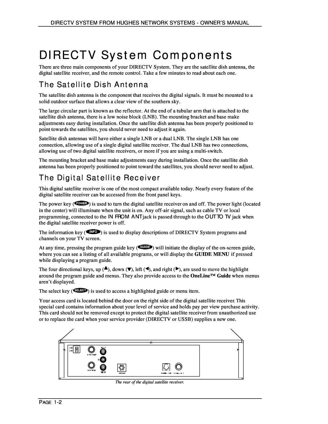 DirecTV HIRD-D01, HIRD-D11 DIRECTV System Components, The Satellite Dish Antenna, The Digital Satellite Receiver 