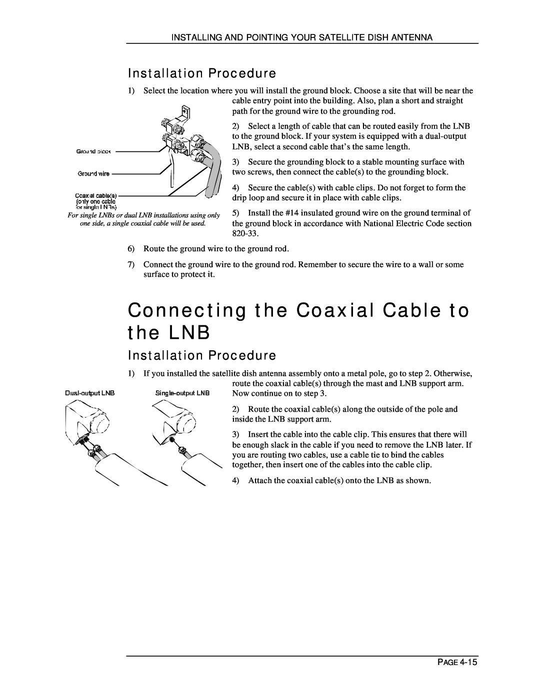DirecTV HIRD-D11, HIRD-D01 owner manual Connecting the Coaxial Cable to the LNB, Installation Procedure 