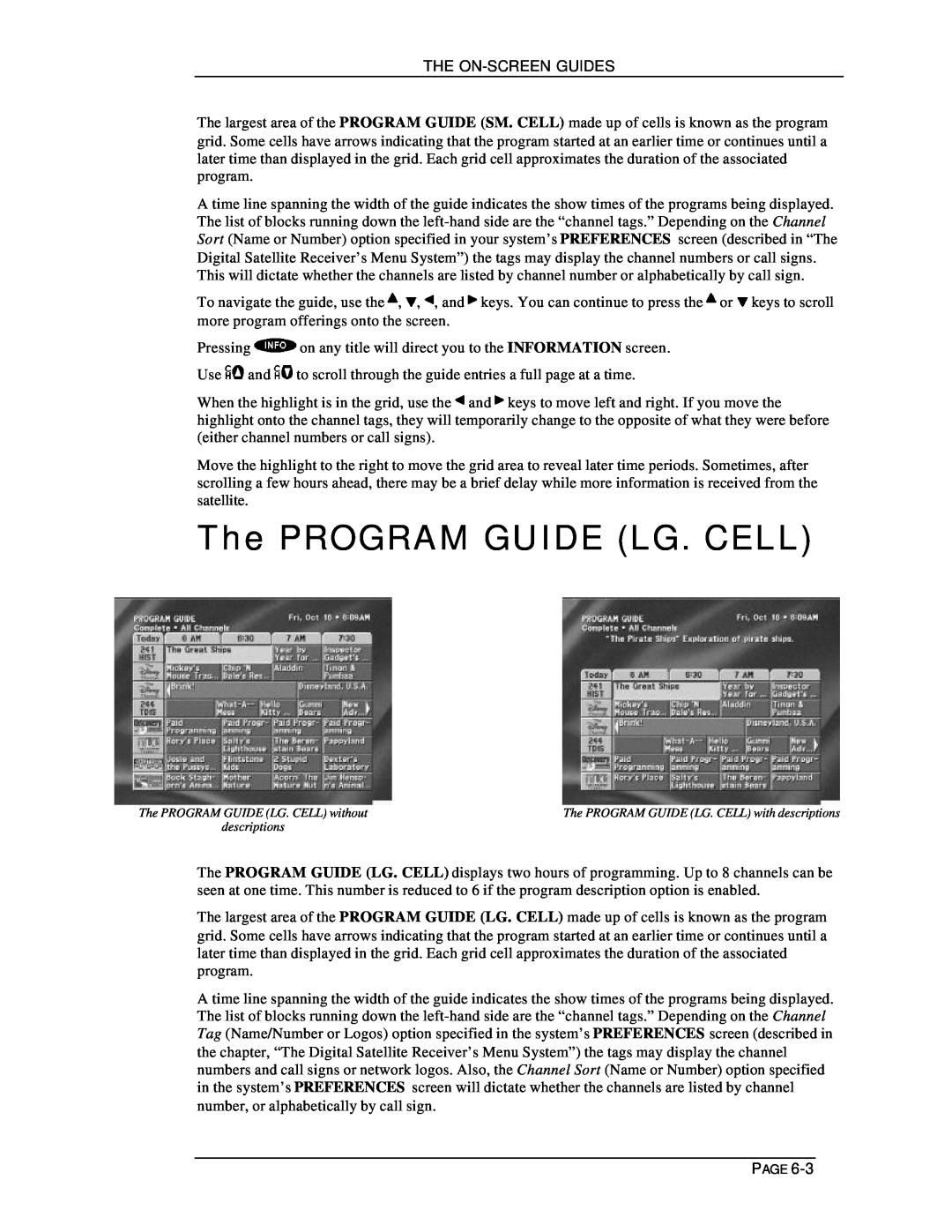 DirecTV HIRD-D11, HIRD-D01 owner manual The PROGRAM GUIDE LG. CELL, The On-Screenguides, Page 