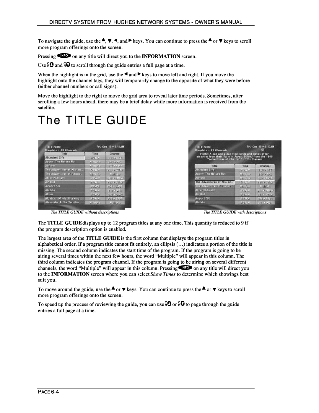 DirecTV HIRD-D01, HIRD-D11 owner manual The TITLE GUIDE without descriptions 