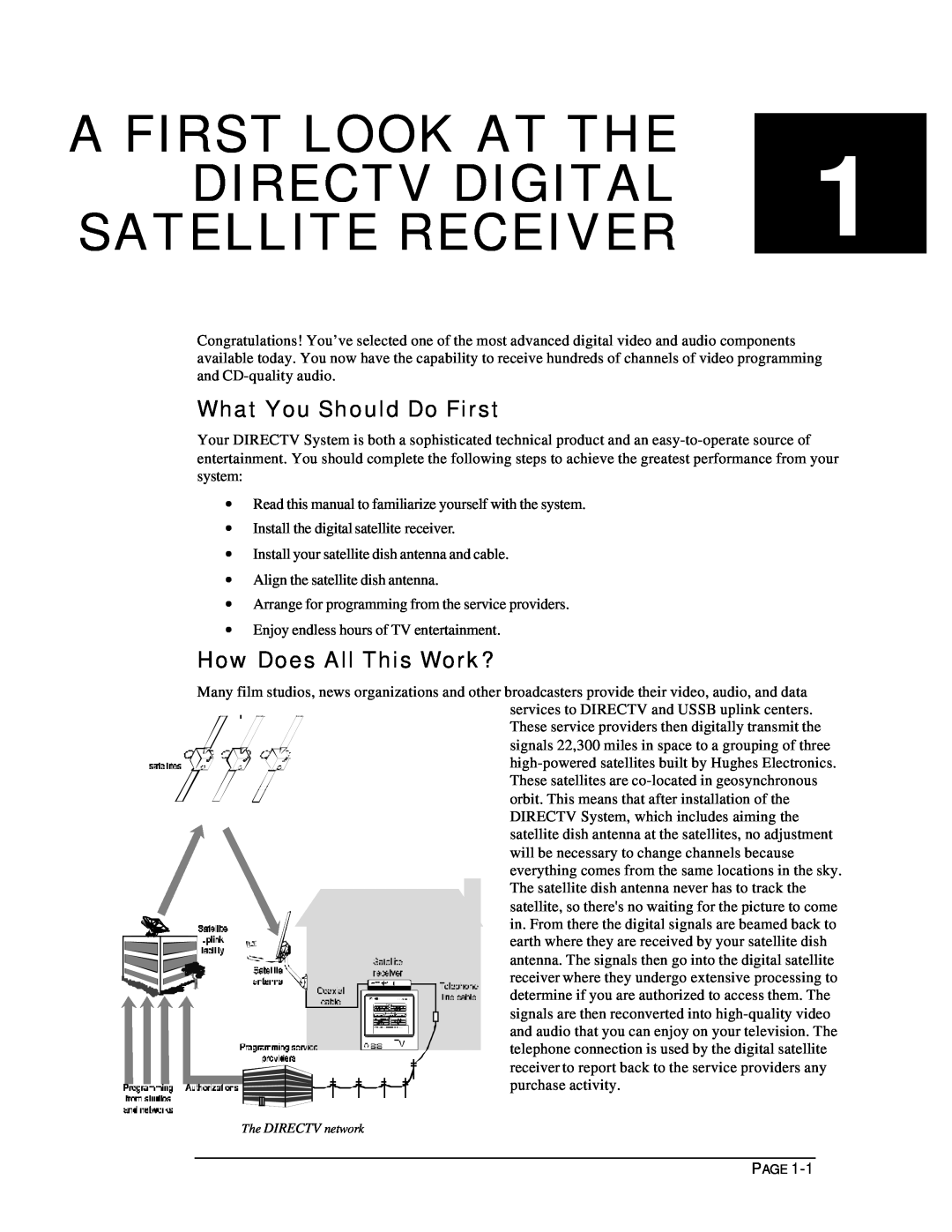 DirecTV HIRD-D11, HIRD-D01 owner manual A First Look At The Directv Digital, Satellite Receiver, What You Should Do First 