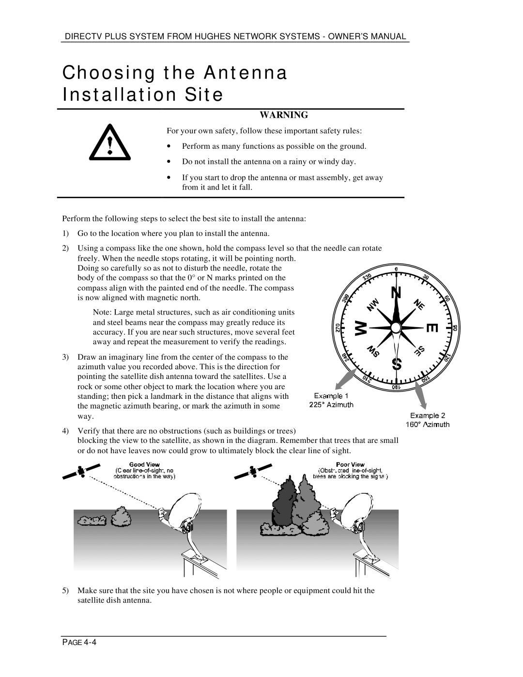 DirecTV HIRD-E25, HIRD-E11 owner manual Choosing the Antenna Installation Site 