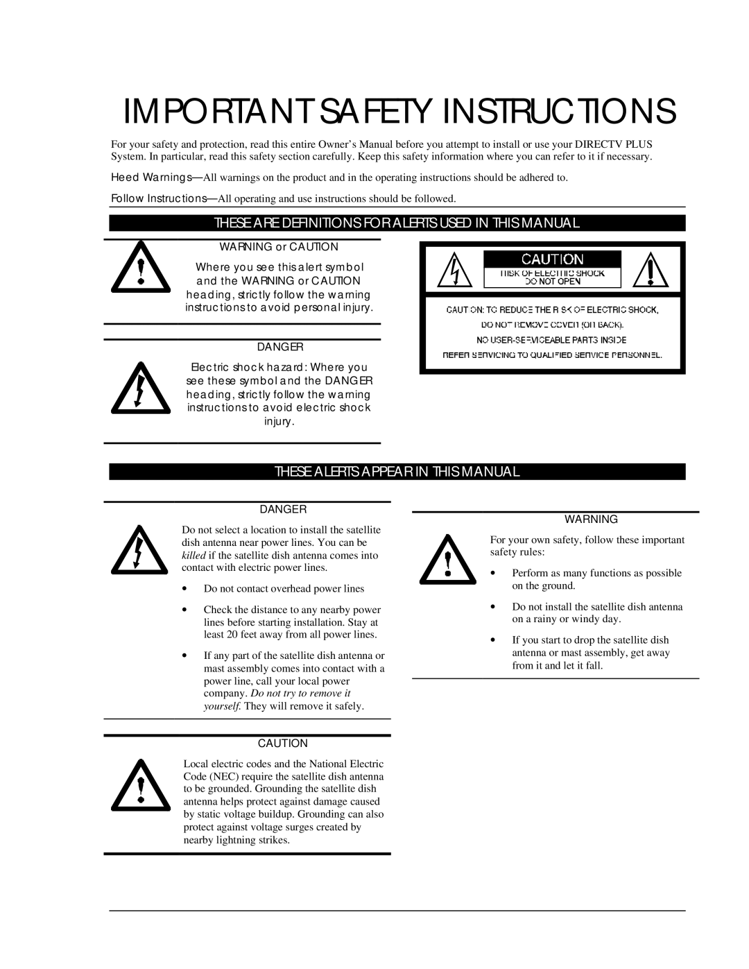 DirecTV HIRD-E11, HIRD-E25 owner manual Important Safety Instructions 