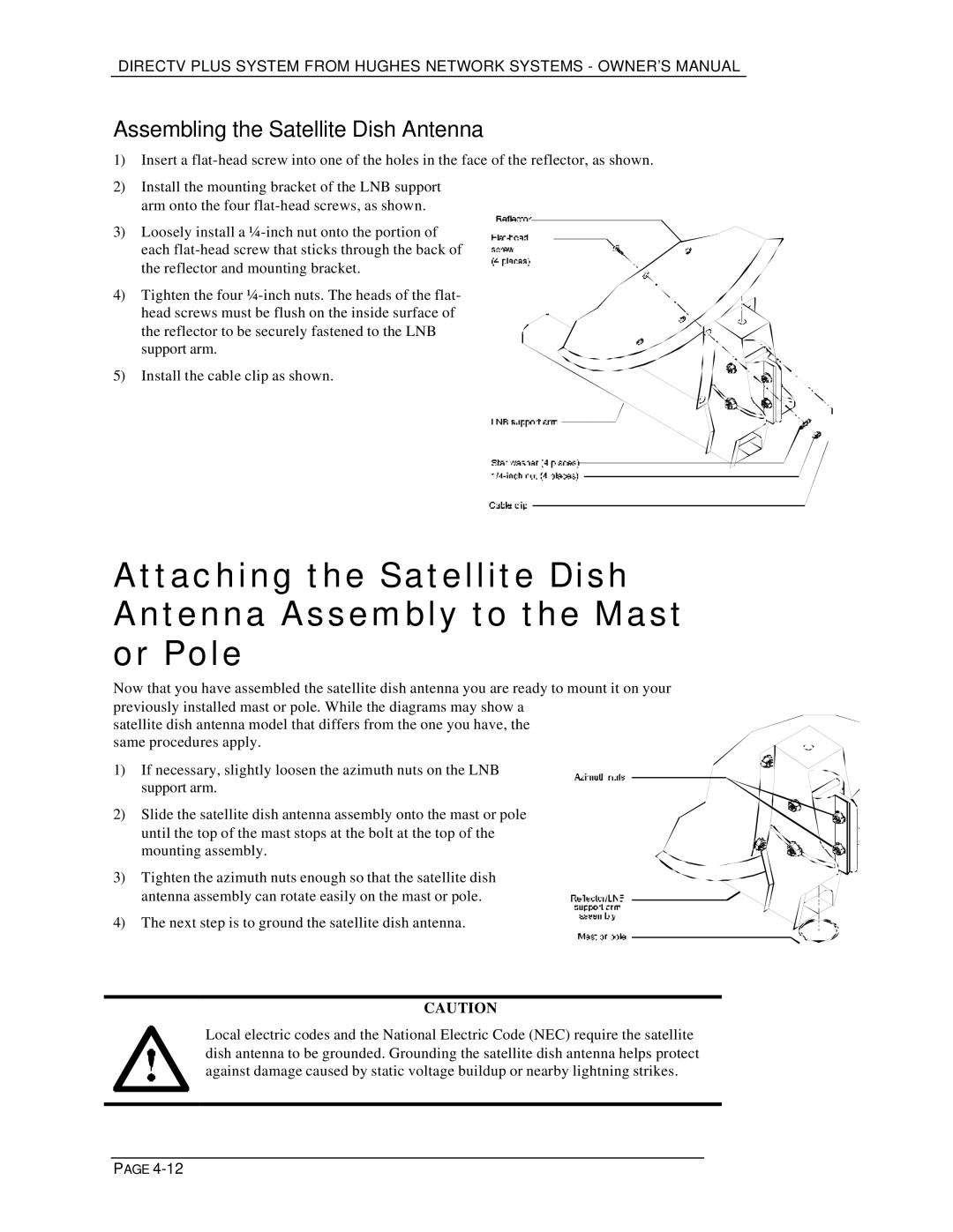 DirecTV HIRD-E25, HIRD-E11 owner manual Assembling the Satellite Dish Antenna 