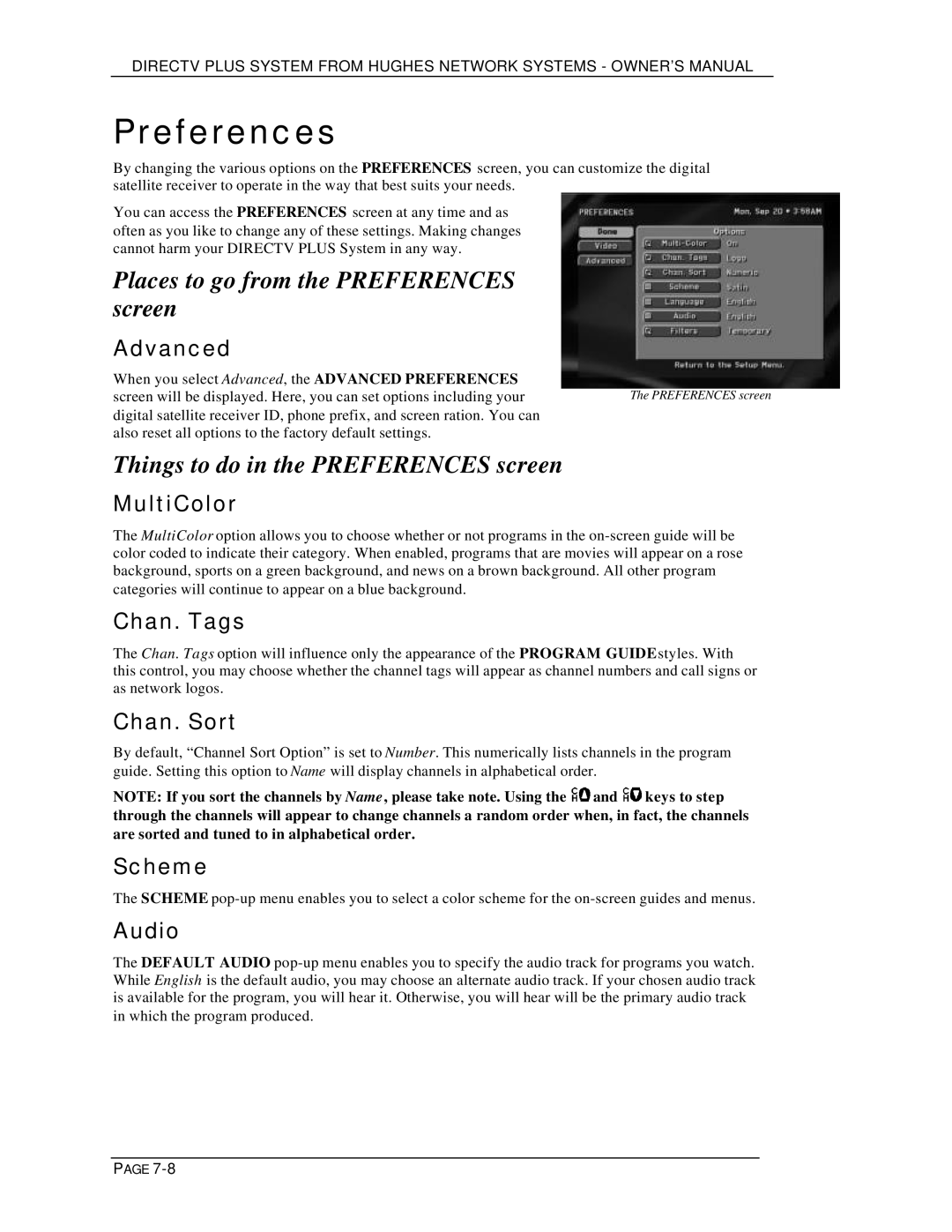 DirecTV HIRD-E25, HIRD-E11 owner manual Places to go from the Preferences screen, Things to do in the Preferences screen 