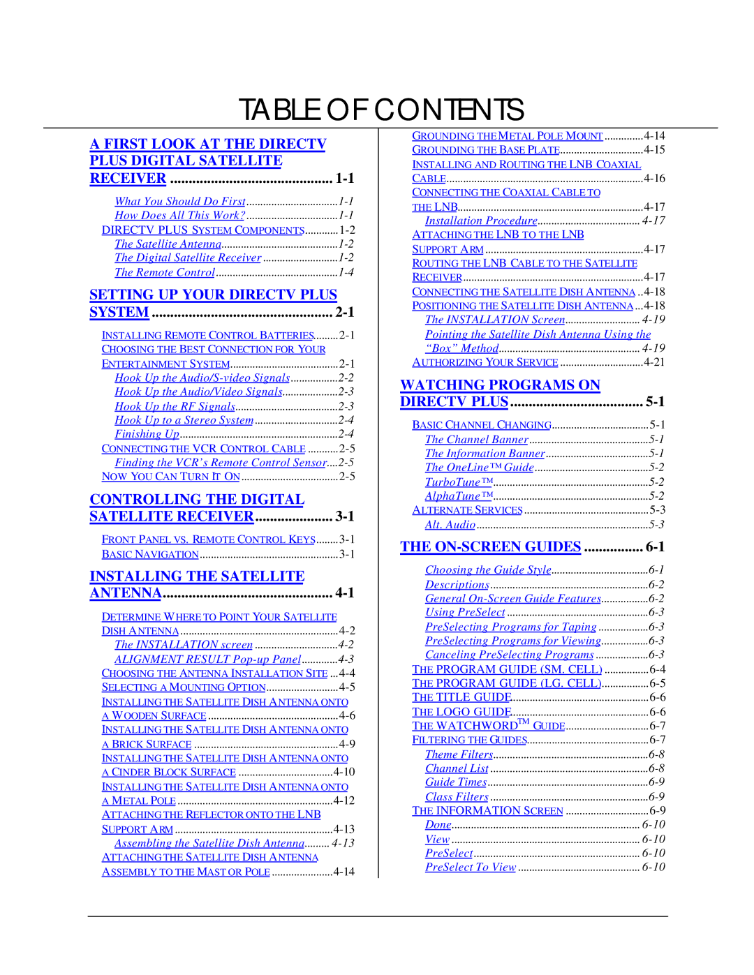 DirecTV HIRD-E11, HIRD-E25 owner manual Table of Contents 