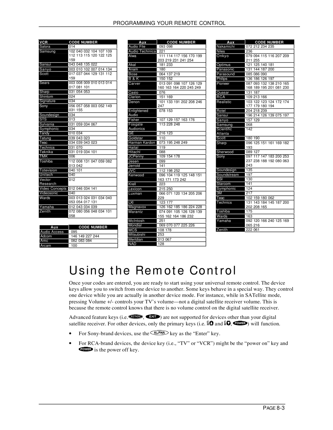 DirecTV HIRD-E11, HIRD-E25 owner manual Using the Remote Control, Programming Your Remote Control 