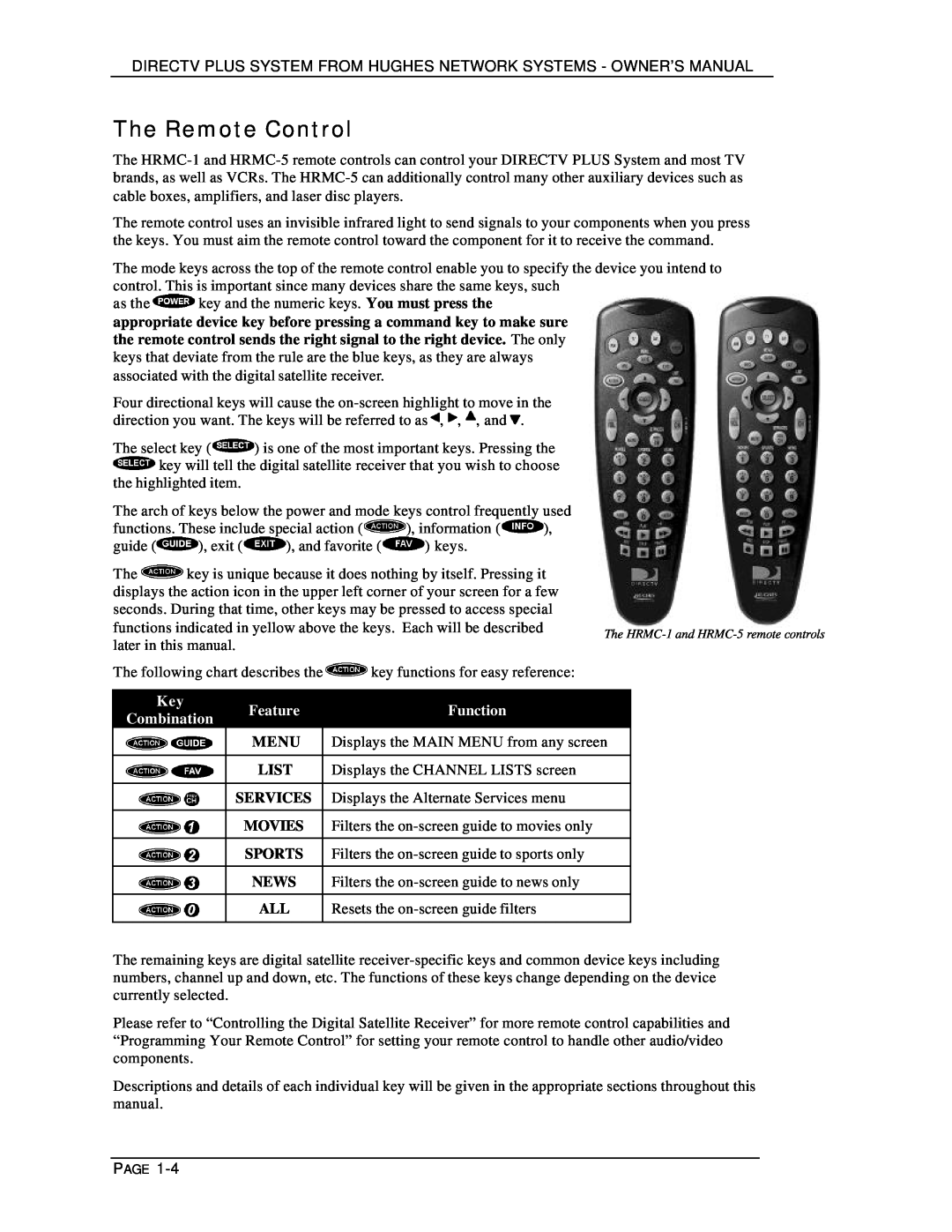 DirecTV HIRD-E25, HIRD-E11 owner manual The Remote Control, Feature, Function, Combination 