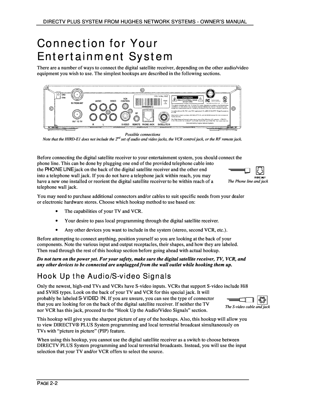 DirecTV HIRD-E25, HIRD-E11 owner manual Connection for Your Entertainment System, Hook Up the Audio/S-videoSignals 