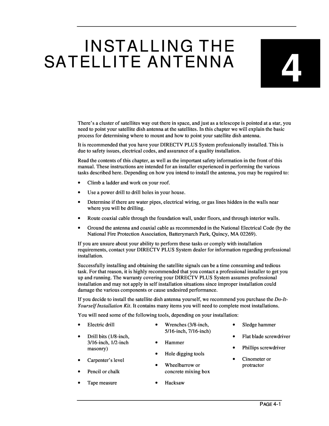 DirecTV HIRD-E11, HIRD-E25 owner manual Installing The, Satellite Antenna 