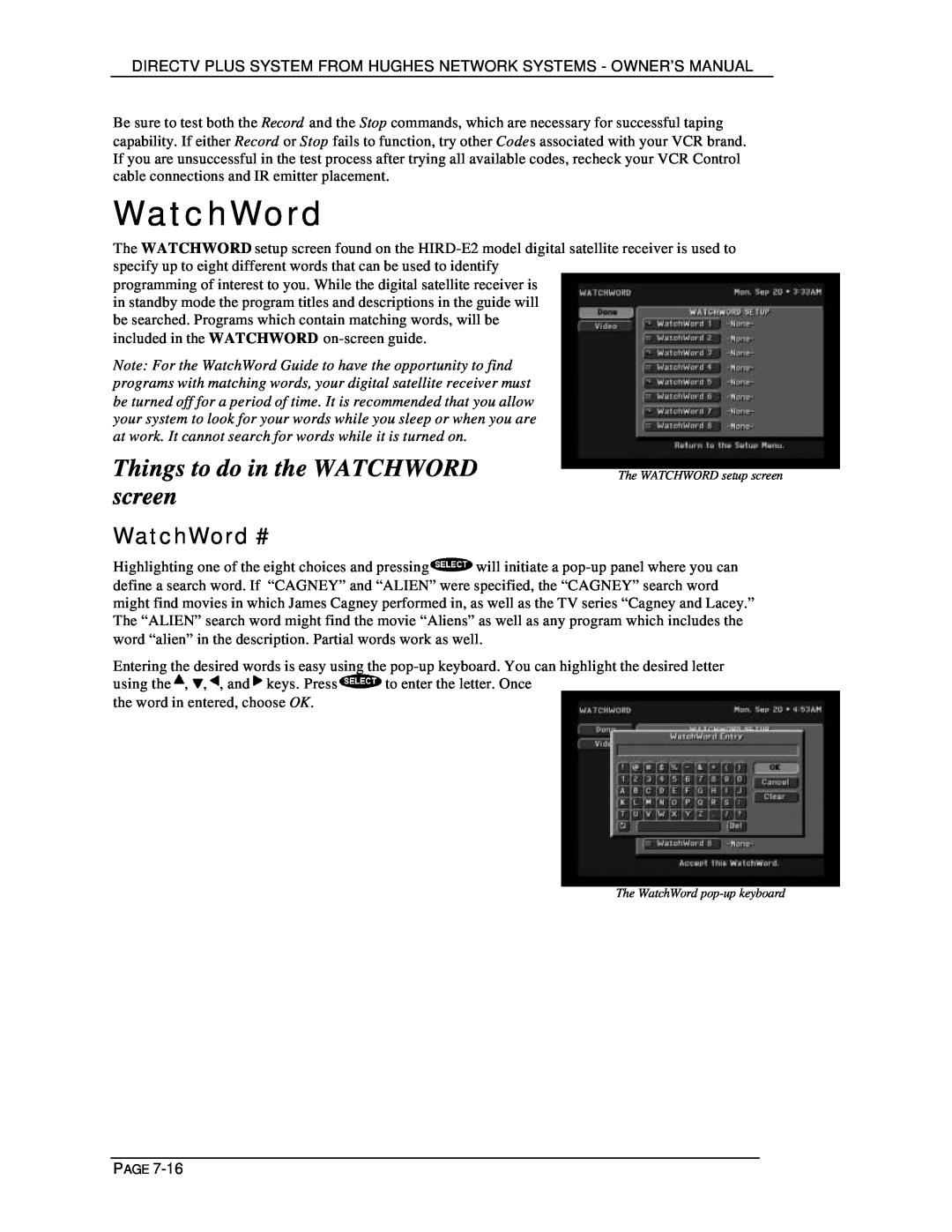 DirecTV HIRD-E25, HIRD-E11 owner manual Things to do in the WATCHWORD, screen, WatchWord # 