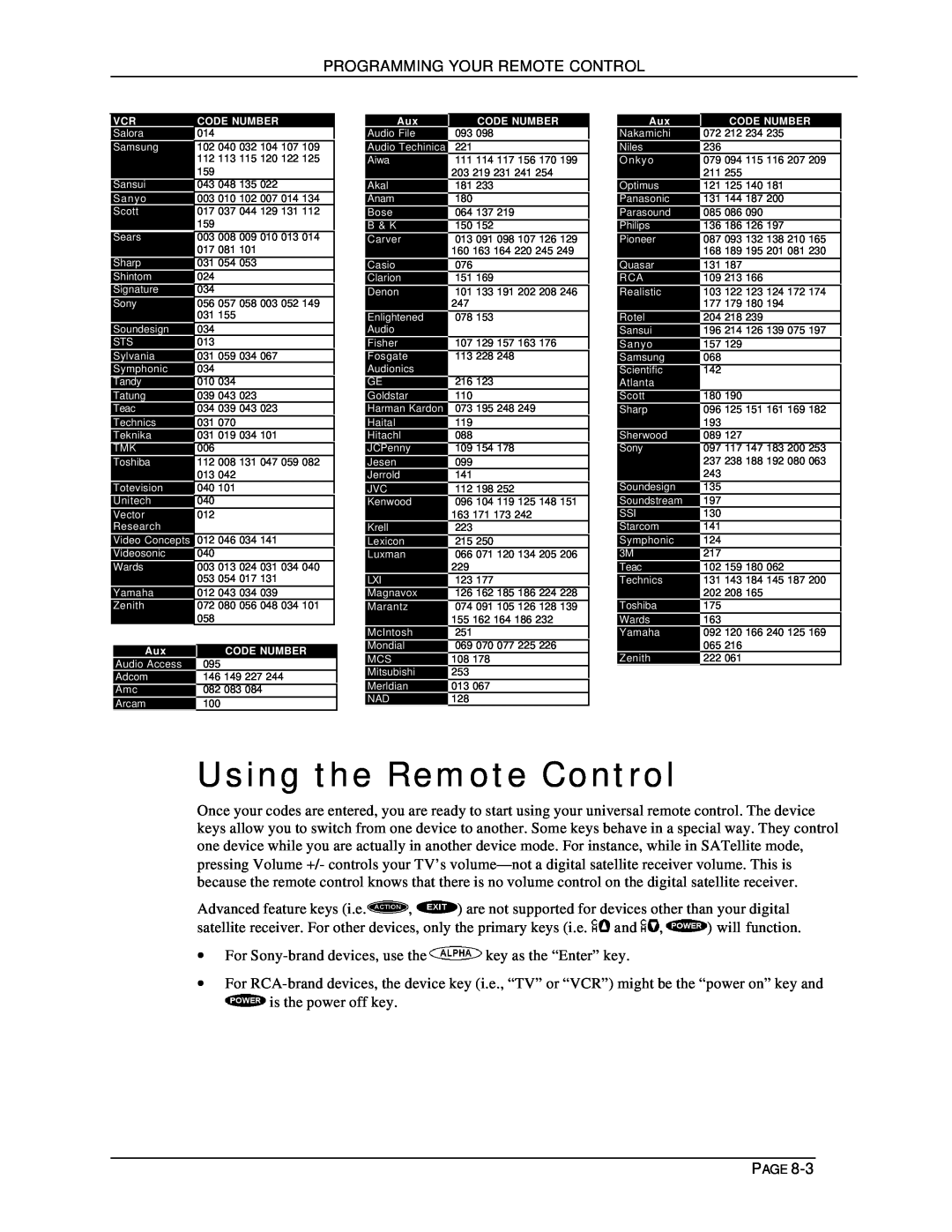 DirecTV HIRD-E11, HIRD-E25 owner manual Using the Remote Control, Programming Your Remote Control, Page 