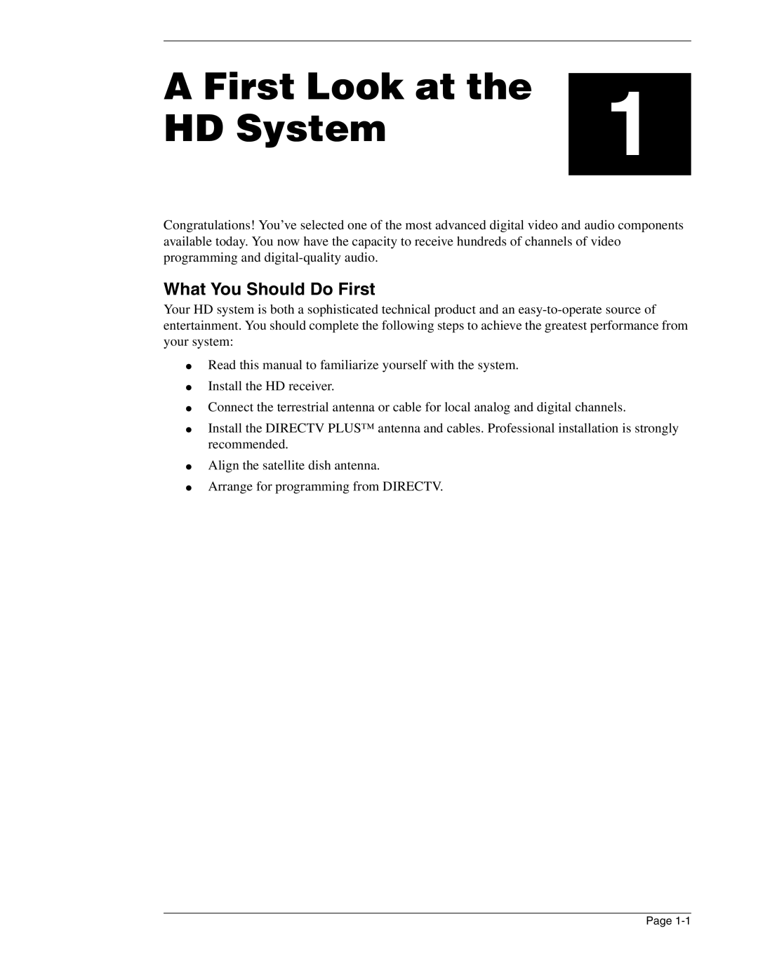 DirecTV HIRD-E86 manual First Look at HD System, What You Should Do First 