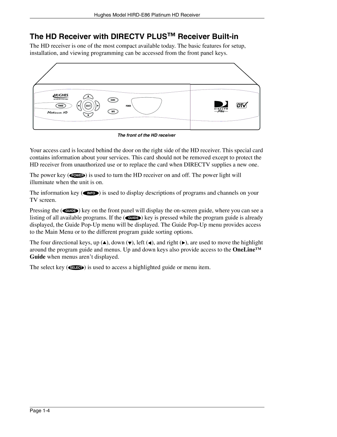 DirecTV HIRD-E86 manual HD Receiver with Directv Plus Receiver Built-in 