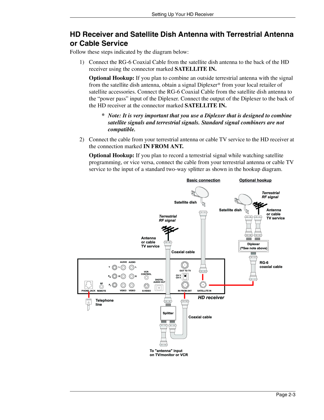 DirecTV HIRD-E86 manual Setting Up Your HD Receiver 