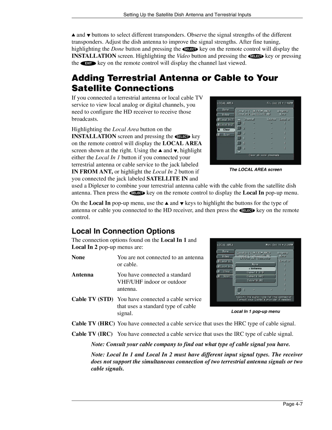 DirecTV HIRD-E86 manual Local In Connection Options, Antenna 