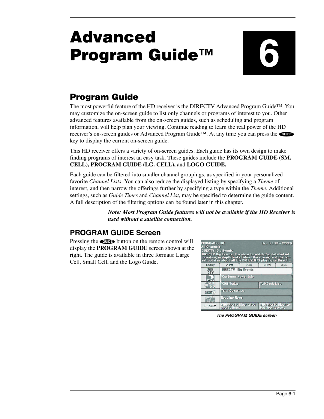 DirecTV HIRD-E86 manual Advanced Program Guide, Program Guide Screen 