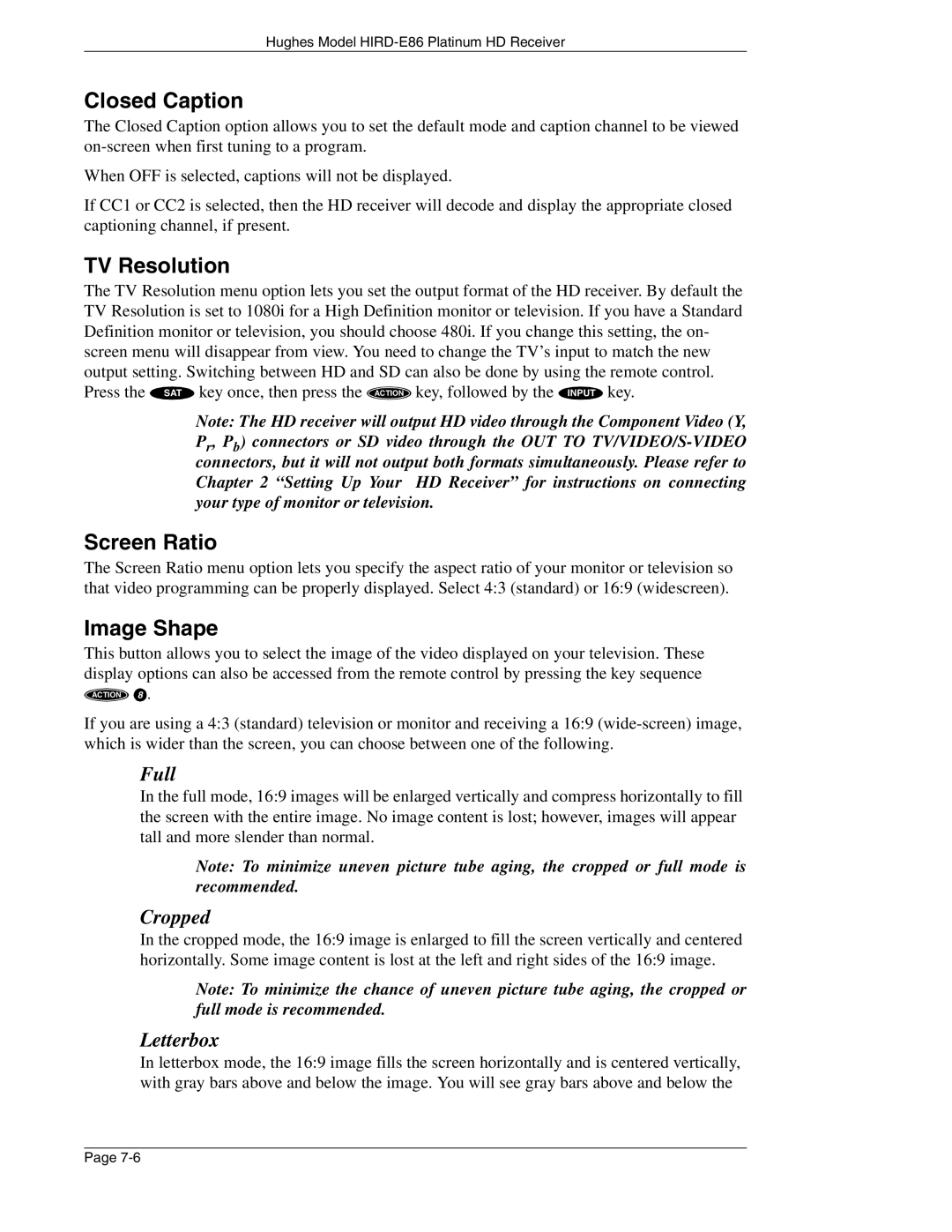 DirecTV HIRD-E86 manual TV Resolution, Screen Ratio, Image Shape 