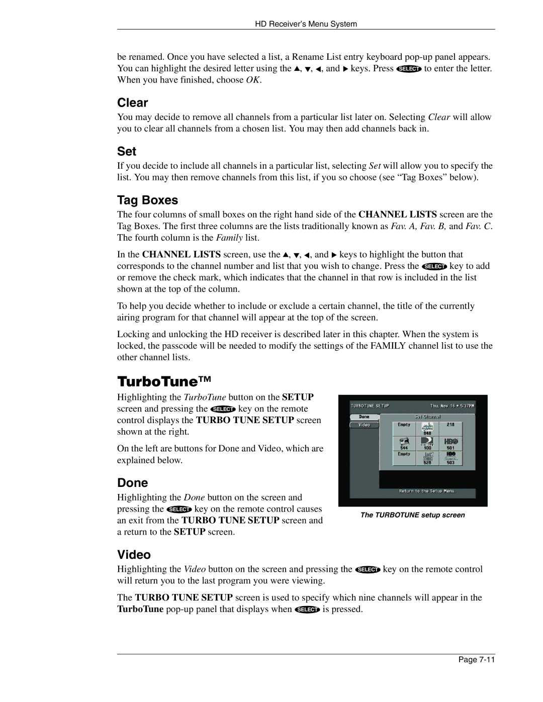 DirecTV HIRD-E86 manual TurboTune, Set, Tag Boxes 