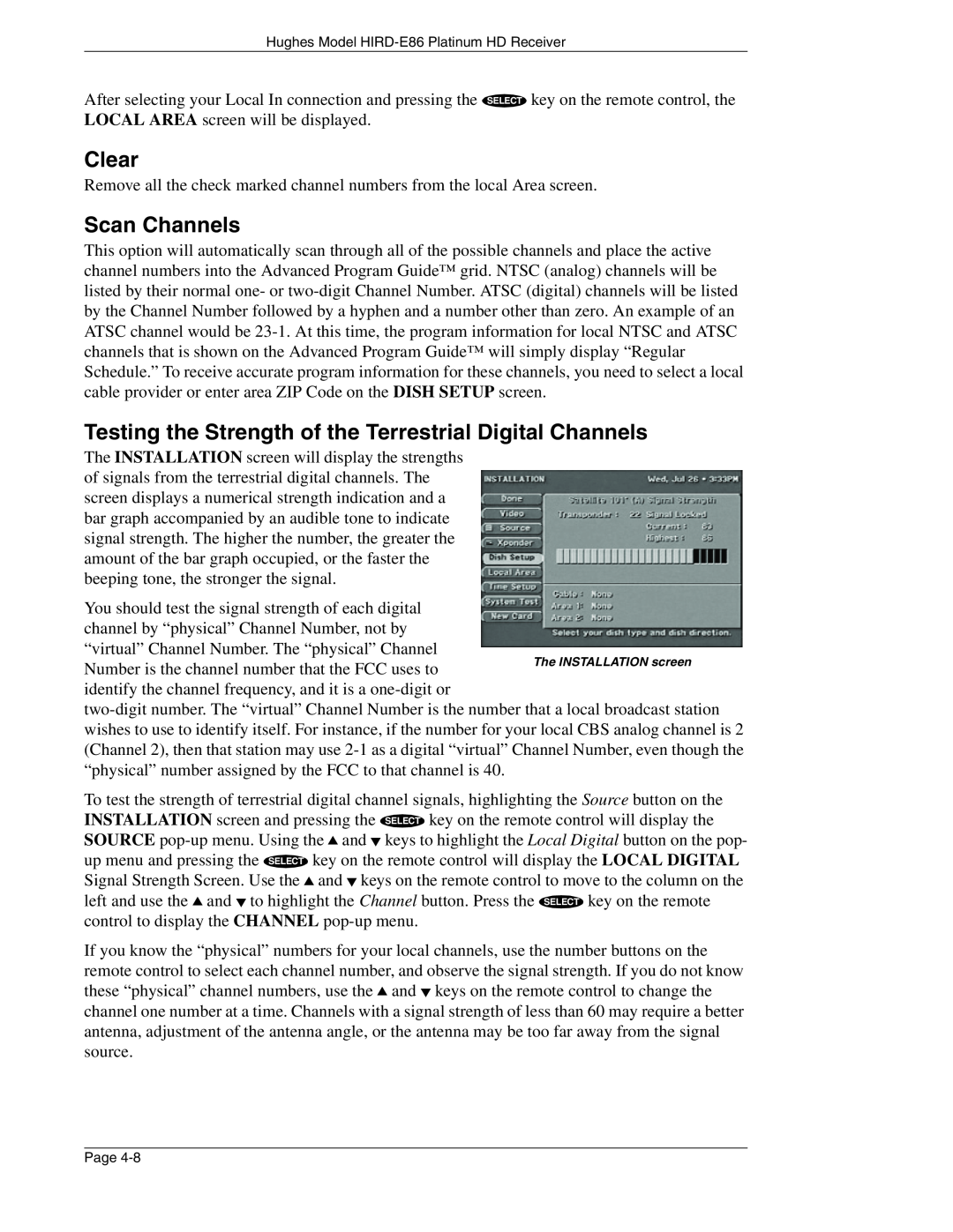 DirecTV HIRD-E86 manual Clear, Scan Channels 