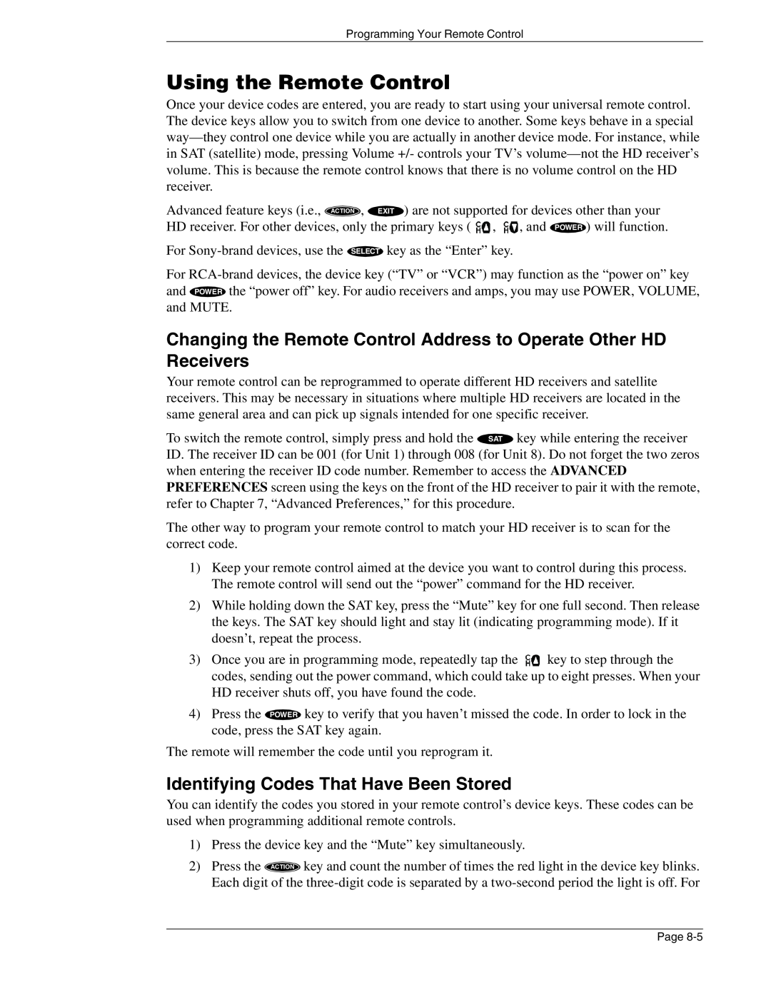 DirecTV HIRD-E86 manual Using the Remote Control, Identifying Codes That Have Been Stored 