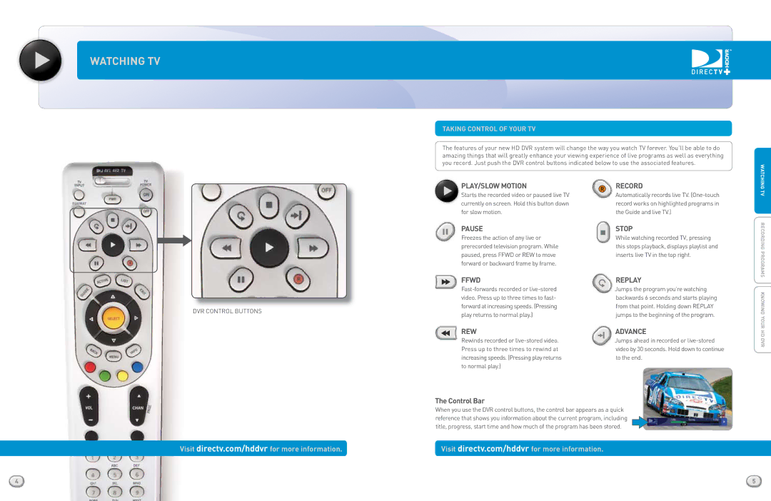 DirecTV HR20QSG0806 quick start Control Bar, Taking control of your TV 