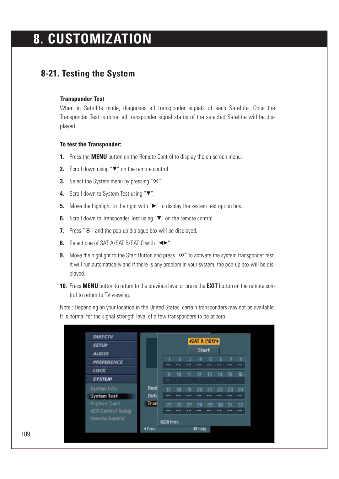 DirecTV HUGHES/ HTL-HD manual Transponder Test, To test the Transponder 