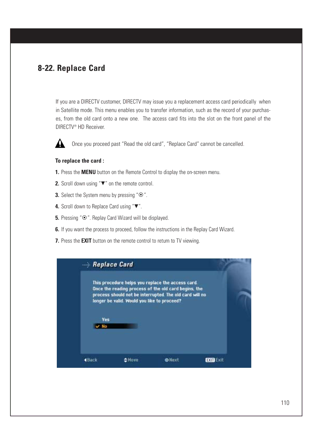DirecTV HUGHES/ HTL-HD manual Replace Card, To replace the card 
