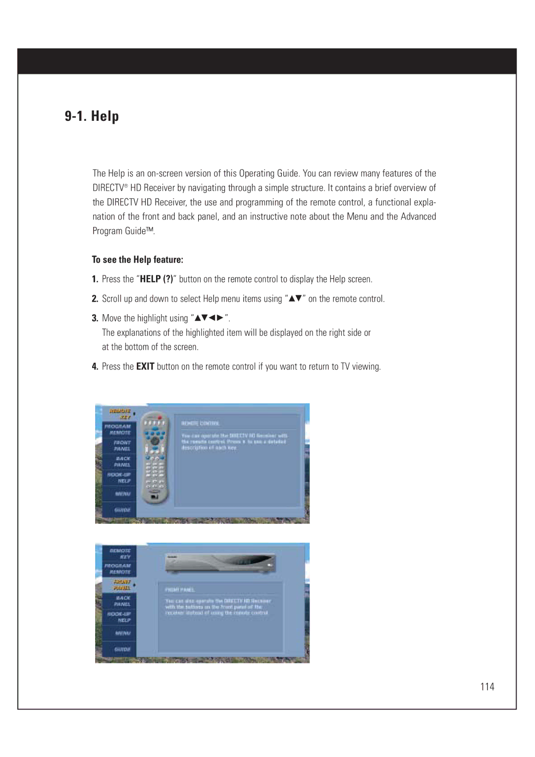 DirecTV HUGHES/ HTL-HD manual To see the Help feature 